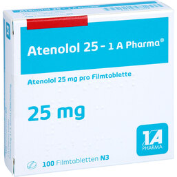 Abbildung: Atenolol 25 1A Pharma Filmtabletten 100 St, Filmtabletten PZN 08533428