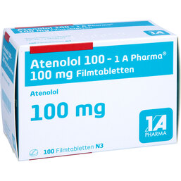Abbildung: Atenolol 100 1A Pharma Filmtabletten 100 St, Filmtabletten PZN 08533492