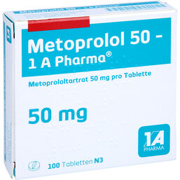 Abbildung: Metoprolol 50 1A Pharma Tabletten 100 St, Tabletten PZN 08533894