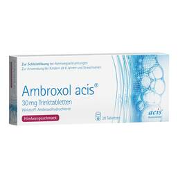 Abbildung: Ambroxol acis® 30 mg Trinktabletten 20 St, Tablette zur Herstellung einer Lösung zum Einnehmen PZN 08535433