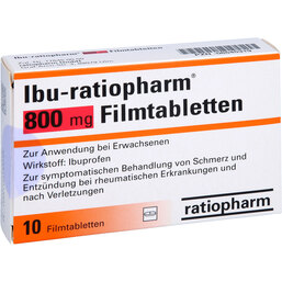 Abbildung: Ibu Ratiopharm 800 mg Filmtabletten 10 St, Filmtabletten PZN 08545319
