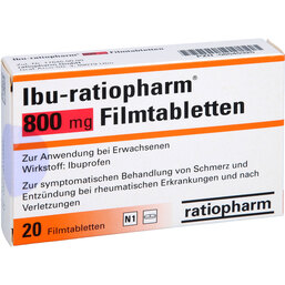 Abbildung: Ibu Ratiopharm 800 mg Filmtabletten 20 St, Filmtabletten PZN 08545325