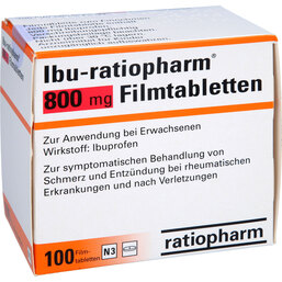 Abbildung: Ibu Ratiopharm 800 mg Filmtabletten 100 St, Filmtabletten PZN 08545348