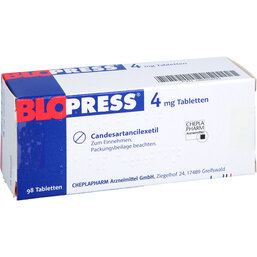 Abbildung: Blopress 4 mg Tabletten 98 St, Tabletten PZN 08625099