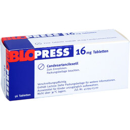 Abbildung: Blopress 16 mg Tabletten 56 St, Tabletten PZN 08625171