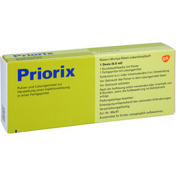 Abbildung: Priorix Masern Mumps Röteln Injektionslösung in einer Fertigsp 1X1 St, Pulver u. Lösungsmittel zur Herstellung einer Injektionslsg. PZN 08627744