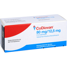 Abbildung: Codiovan 80 mg / 12,5 mg Filmtabletten 98 St, Filmtabletten PZN 08654698