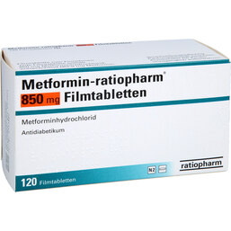 Abbildung: Metformin ratiopharm 850 mg Filmtabletten 120 St, Filmtabletten PZN 08703907