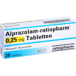 Abbildung: Alprazolam ratiopharm 0,25 mg Tabletten 20 St, Tabletten PZN 08703936