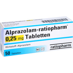 Abbildung: Alprazolam ratiopharm 0,25 mg Tabletten 50 St, Tabletten PZN 08703942