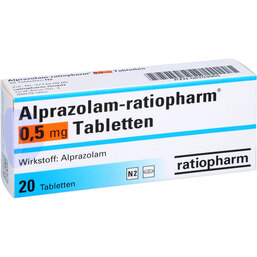 Abbildung: Alprazolam ratiopharm 0,5 mg Tabletten 20 St, Tabletten PZN 08703965