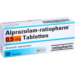 Abbildung: Alprazolam ratiopharm 0,5 mg Tabletten 50 St, Tabletten PZN 08703971