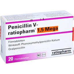 Abbildung: Penicillin V ratiopharm 1,5 Mega Filmtabletten 20 St, Filmtabletten PZN 08703994