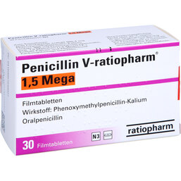 Abbildung: Penicillin V ratiopharm 1,5 Mega Filmtabletten 30 St, Filmtabletten PZN 08704002