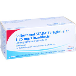 Abbildung: Salbutamol STADA Fertiginhalation 1,25 mg / ED Lösung für Ver. 50 St, Lösung für einen Vernebler PZN 08730382