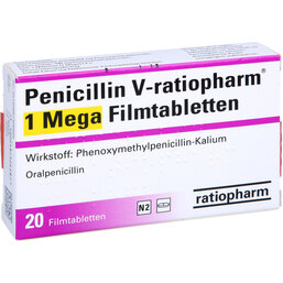 Abbildung: Penicillin V ratiopharm 1 Mega Filmtabletten 20 St, Filmtabletten PZN 08730666
