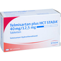 Abbildung: Telmisartan Plus HCT STADA 40 mg / 12,5 mg Tabletten 98 St, Tabletten PZN 08738231
