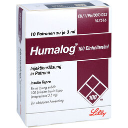 Abbildung: Humalog 100 E. / ml Patrone Injektionslösung 10X3 ml, Injektionslösung PZN 08752490