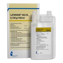 Abbildung: Latroxin Delta Suspension zum Übergießen für Rinder und Schafe 250 ml, Suspension PZN 08779804