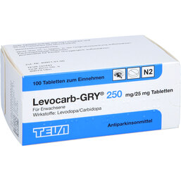 Abbildung: Levocarb Gry 250 mg / 25 mg Tabletten 100 St, Tabletten PZN 08789872