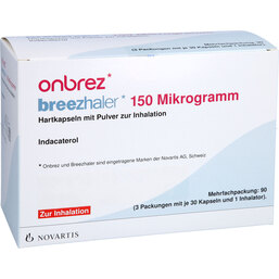 Abbildung: Onbrez Breezhaler 150 µg Hartkapseln mit Pulver z.Inhalation 3X30 St, Hartkapseln mit Pulver zur Inhalation PZN 08794407