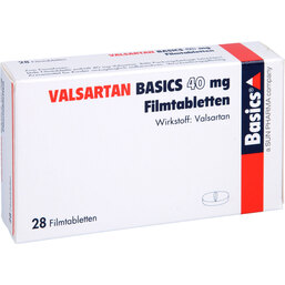 Abbildung: Valsartan Basics 40 mg Filmtabletten 28 St, Filmtabletten PZN 08798948