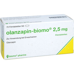 Abbildung: Olanzapin biomo 2,5 mg Filmtabletten 70 St, Filmtabletten PZN 08801372