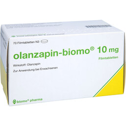 Abbildung: Olanzapin biomo 10 mg Filmtabletten 70 St, Filmtabletten PZN 08801478