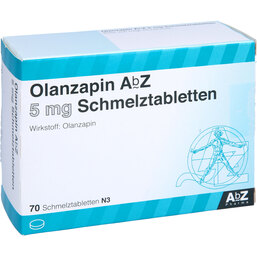 Abbildung: Olanzapin AbZ 5 mg Schmelztabletten 70 St, Schmelztabletten PZN 08805571
