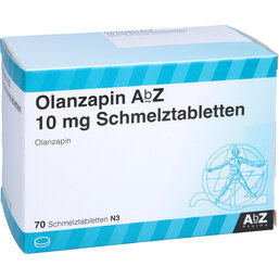 Abbildung: Olanzapin AbZ 10 mg Schmelztabletten 70 St, Schmelztabletten PZN 08805594