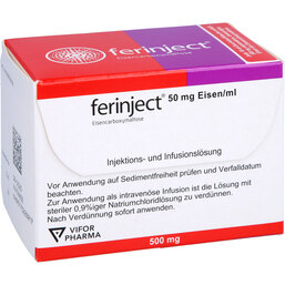 Abbildung: Ferinject 50 mg Eisen / ml Injektions- / Infusionslösung 2X10 ml, Injektions- und Infusionsdispersion PZN 08805803