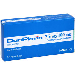 Abbildung: Duoplavin 75 mg / 100 mg Filmtabletten 28 St, Filmtabletten PZN 08809095