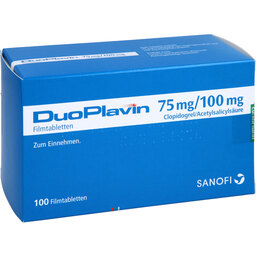 Abbildung: Duoplavin 75 mg / 100 mg Filmtabletten 100 St, Filmtabletten PZN 08809103