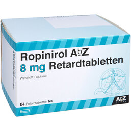 Abbildung: Ropinirol AbZ 8 mg Retardtabletten 84 St, Retard-Tabletten PZN 08814736