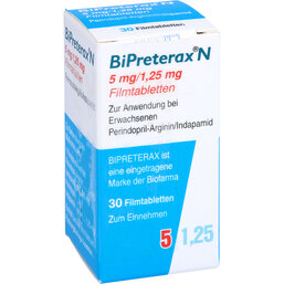 Abbildung: Bipreterax N 5 mg / 1,25 mg Filmtabletten 30 St, Filmtabletten PZN 08833952