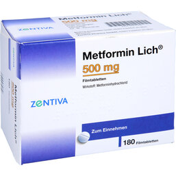 Abbildung: Metformin Lich 500 mg Filmtabletten 180 St, Filmtabletten PZN 08839104