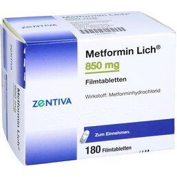Abbildung: Metformin Lich 850 mg Filmtabletten 180 St, Filmtabletten PZN 08839127