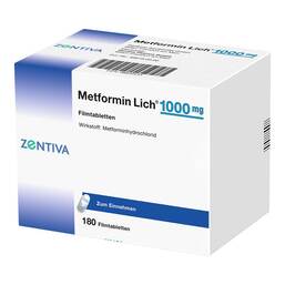 Abbildung: Metformin Lich 1000 mg Filmtabletten 180 St, Filmtabletten PZN 08839133