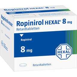 Abbildung: Ropinirol Hexal 8 mg Retardtabletten 21 St, Retard-Tabletten PZN 08840567