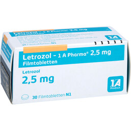 Abbildung: Letrozol 1A Pharma 2,5 mg Filmtabletten 30 St, Filmtabletten PZN 08844565