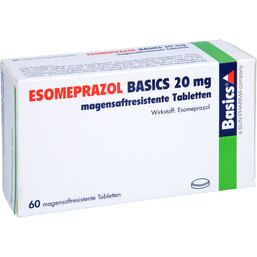 Abbildung: Esomeprazol Basics 20 mg magensaftresistent Tabletten 60 St, Tabletten magensaftresistent PZN 08845211
