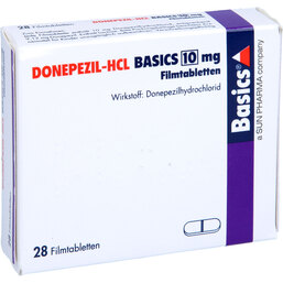 Abbildung: Donepezil HCL Basics 10 mg Filmtabletten 28 St, Filmtabletten PZN 08845323