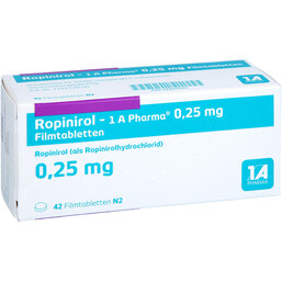 Abbildung: Ropinirol 1A Pharma 0,25 mg Filmtabletten 42 St, Filmtabletten PZN 08860920