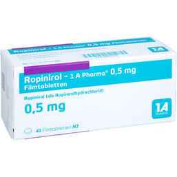 Abbildung: Ropinirol 1A Pharma 0,5 mg Filmtabletten 42 St, Filmtabletten PZN 08860937