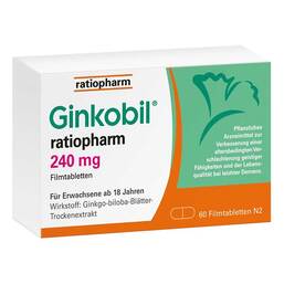 Abbildung: Ginkobil® ratiopharm 240 mg Filmtabletten Filmtabletten, 60 St PZN 08863893