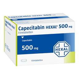 Abbildung: Capecitabin Hexal 500 mg Filmtabletten 120 St, Filmtabletten PZN 08867069