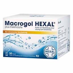 Abbildung: Macrogol Hexal plus Elektrolyte Pulver Pulver zur Herstellung einer Lösung zum Einnehmen, 50 St PZN 08875436