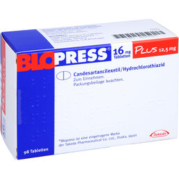 Abbildung: Blopress 16 mg plus 12,5 mg Tabletten 98 St, Tabletten PZN 08884085