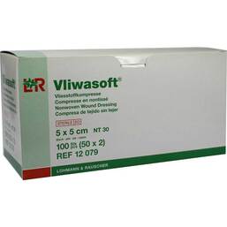 Abbildung: Vliwasoft Vlieskompressen 5x5cm 6-lagig steril 50X2 St, Kompressen PZN 08900878