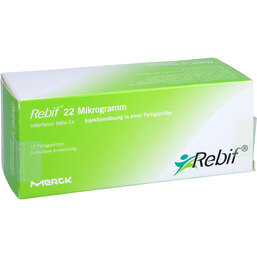 Abbildung: Rebif 22 Mikrogramm Injektionslösung Fertigspritzen 12 St, Fertigspritzen PZN 08914604